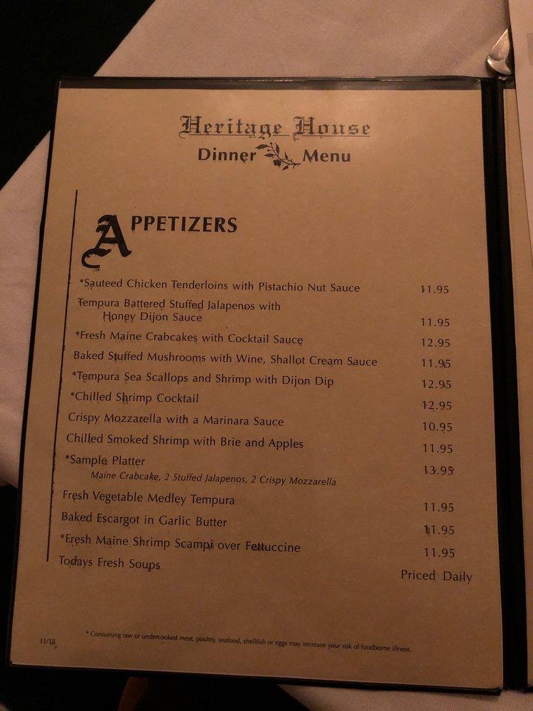 Menu at Heritage House steakhouse, Skowhegan