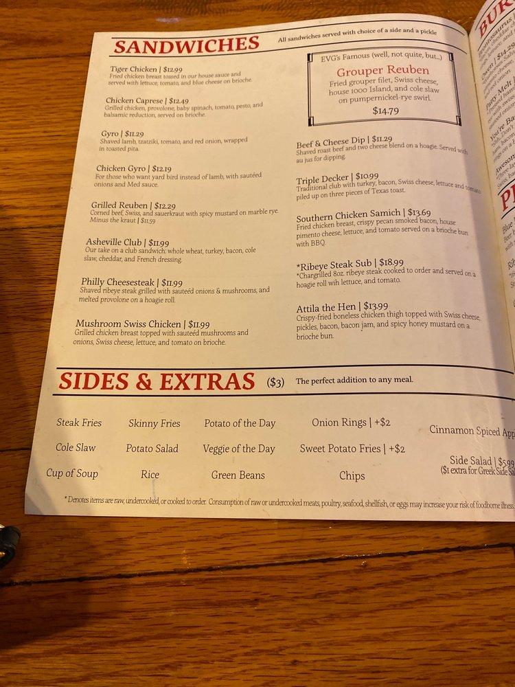Menu at East Village Grille pub & bar, Asheville