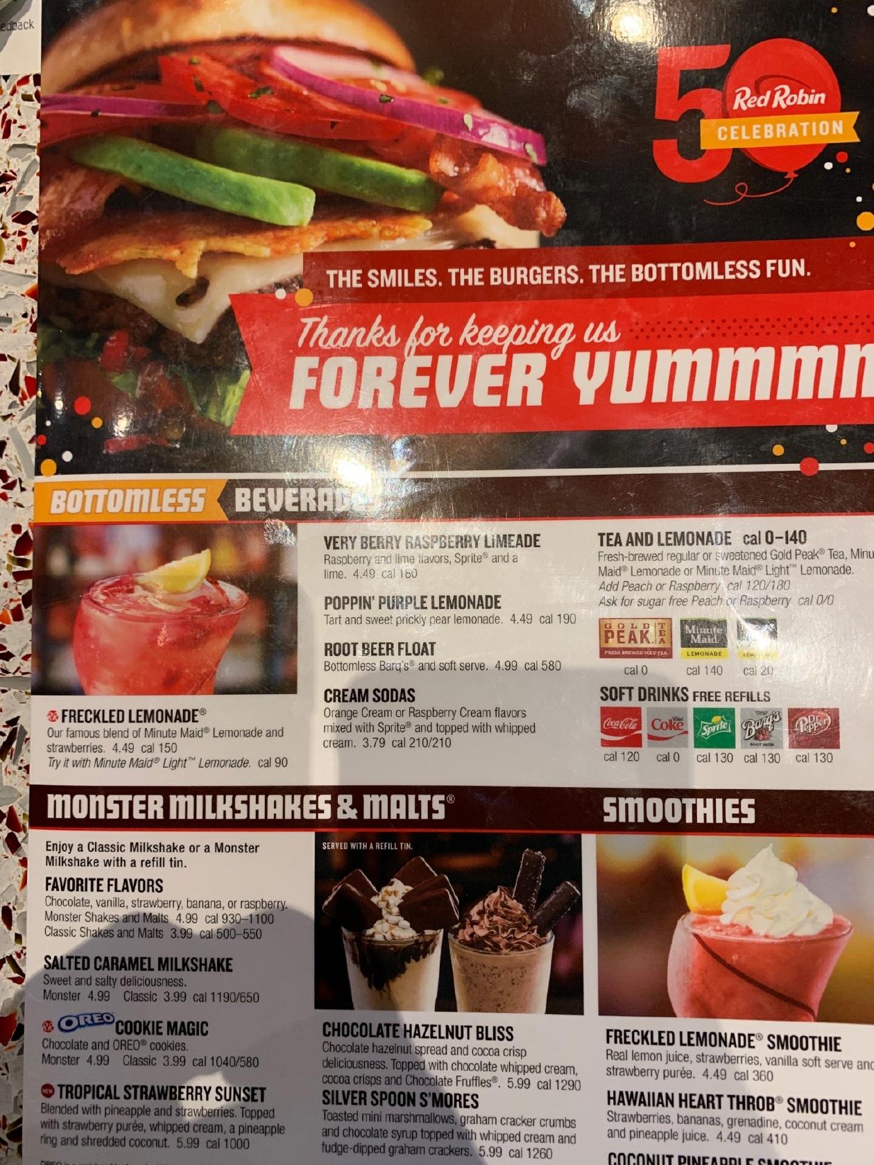 Menu at Red Robin Gourmet Burgers and Brews restaurant, Four Corners