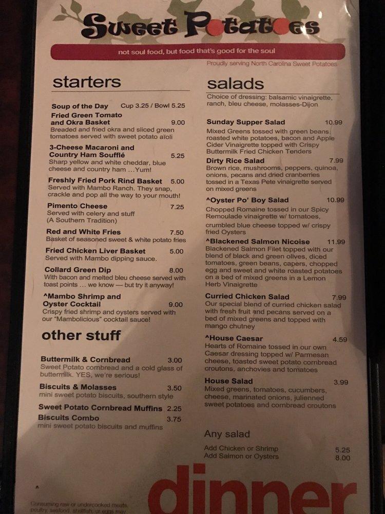 Menu at Sweet Potatoes restaurant, WinstonSalem