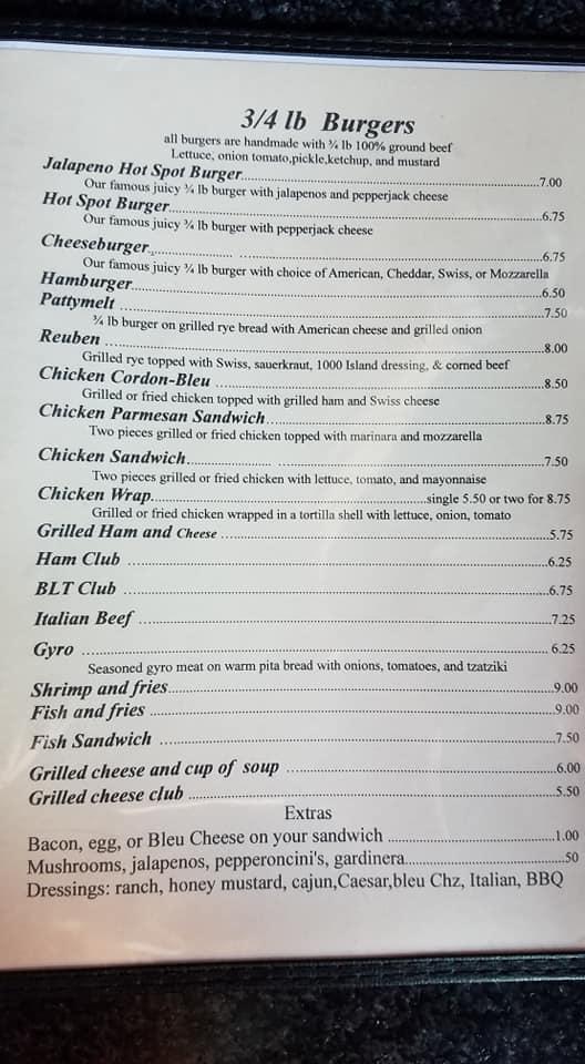 Menu at The Spot Tavern of Marengo pub & bar, Marengo