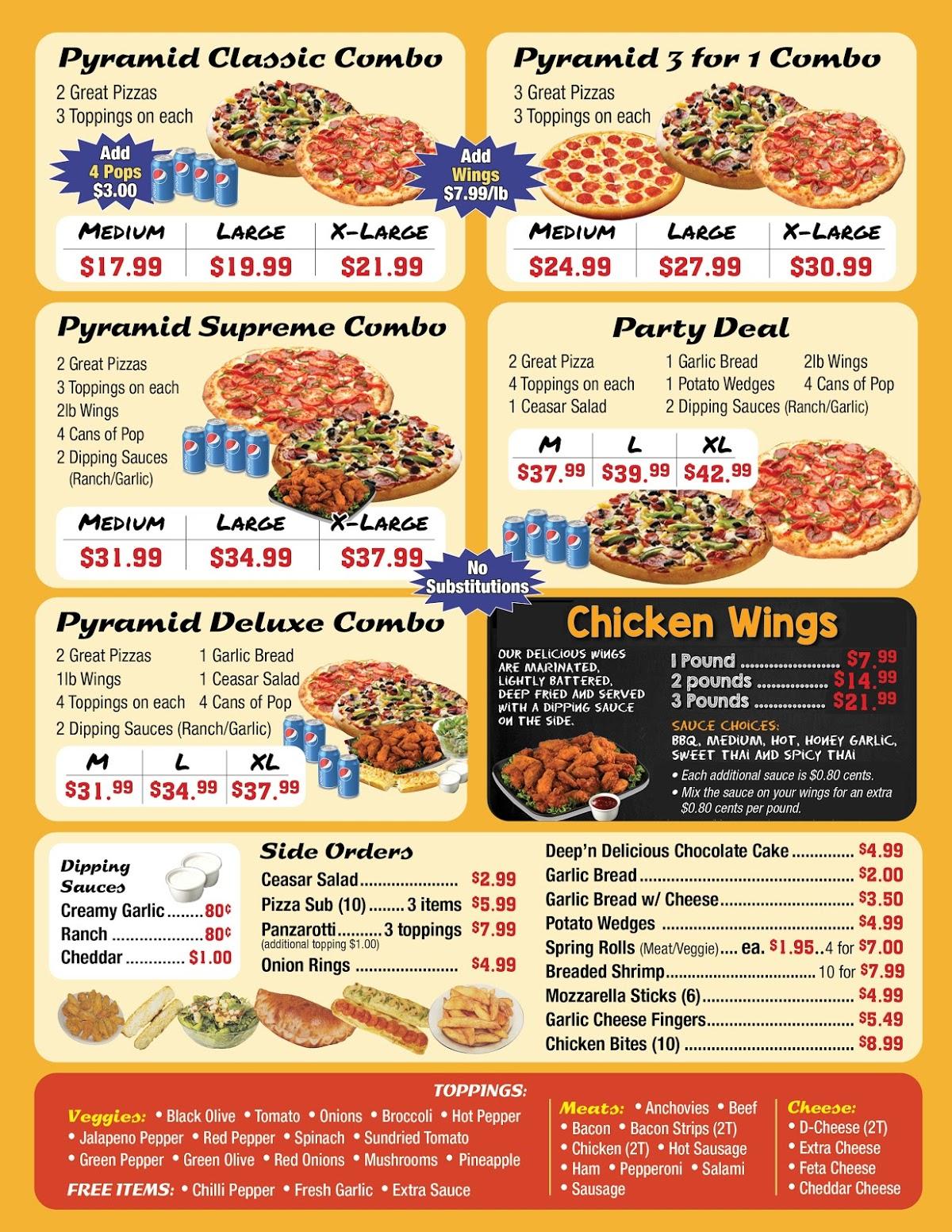 Menu at Pyramid Pizza & Wings restaurant, Listowel