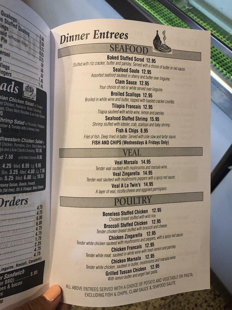 Menu at Twin's Pizza pizzeria, North Providence