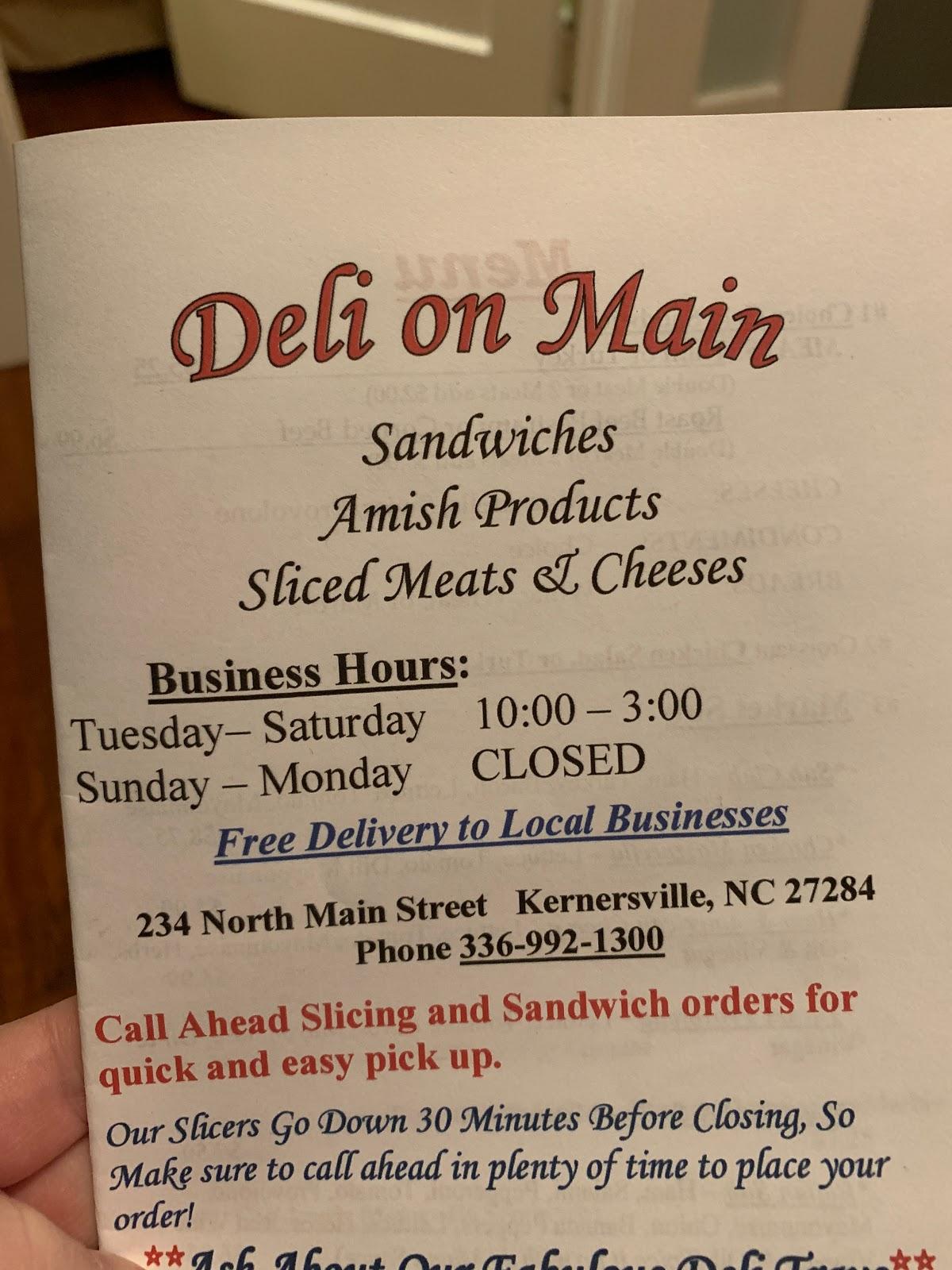 Menu at Deli On Main cafe, Kernersville