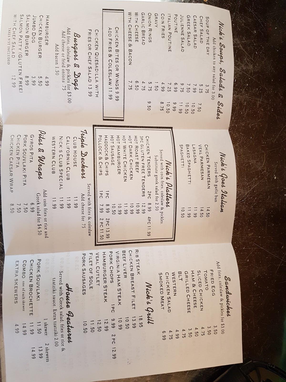 Menu at Nick's pizzeria, Prescott