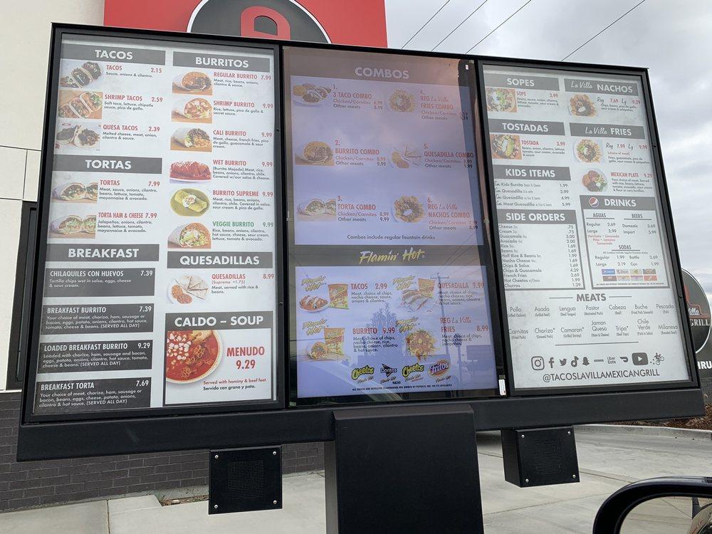 Menu at Tacos La Villa Mexican Grill fast food, Bakersfield, Rosedale Hwy