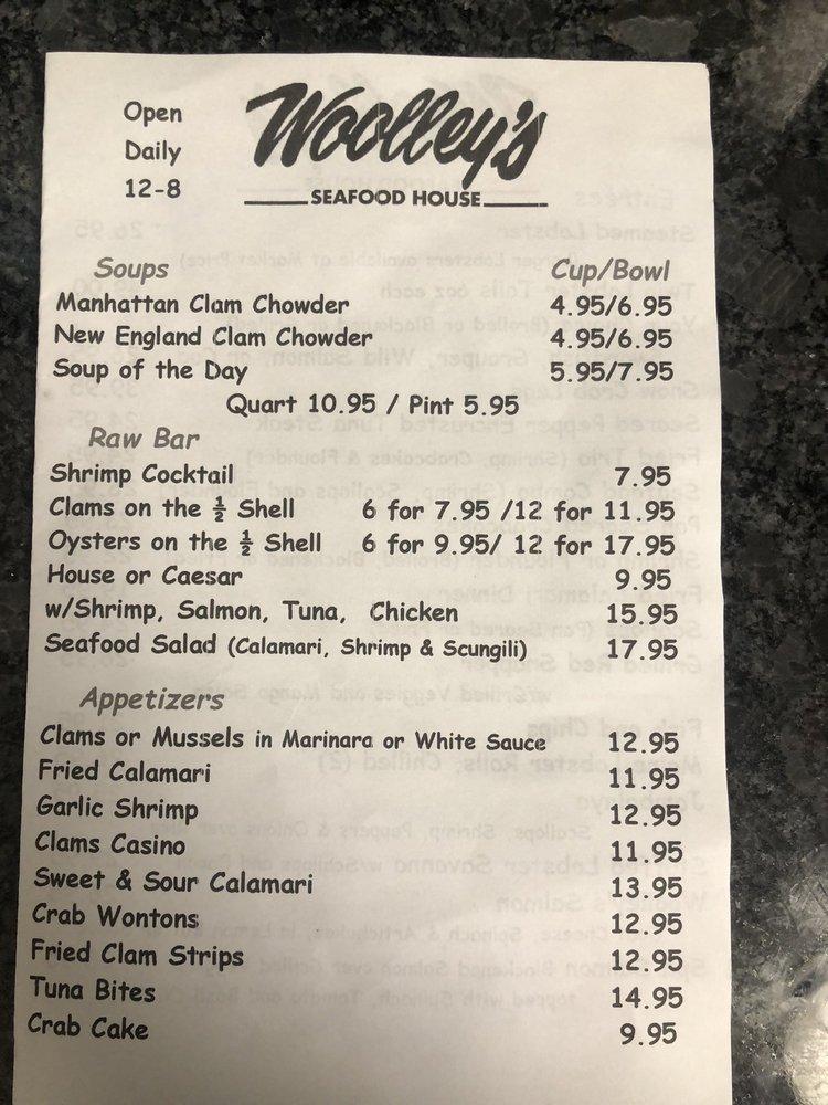 Menu at Woolley's Fish Market and Seafood House restaurant, Freehold Township