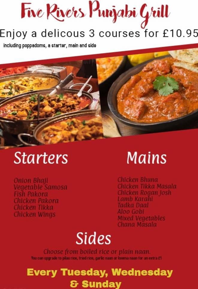 Menu at Five Rivers Punjabi Grill restaurant, Braithwell