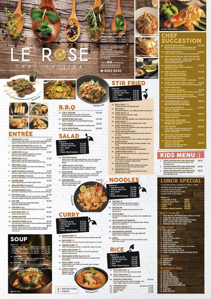 Carta del restaurante Le Rose Thai Cuisine, Tarrawanna
