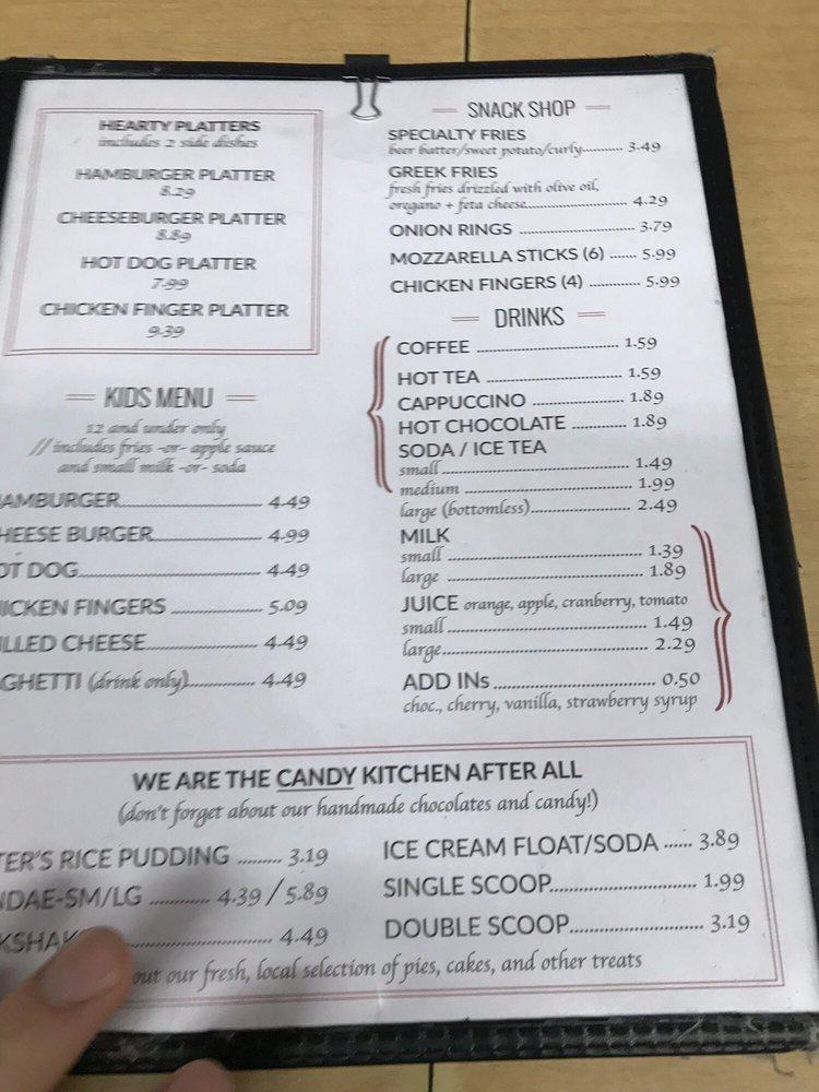Menu at Original Candy Kitchen restaurant, Williamson