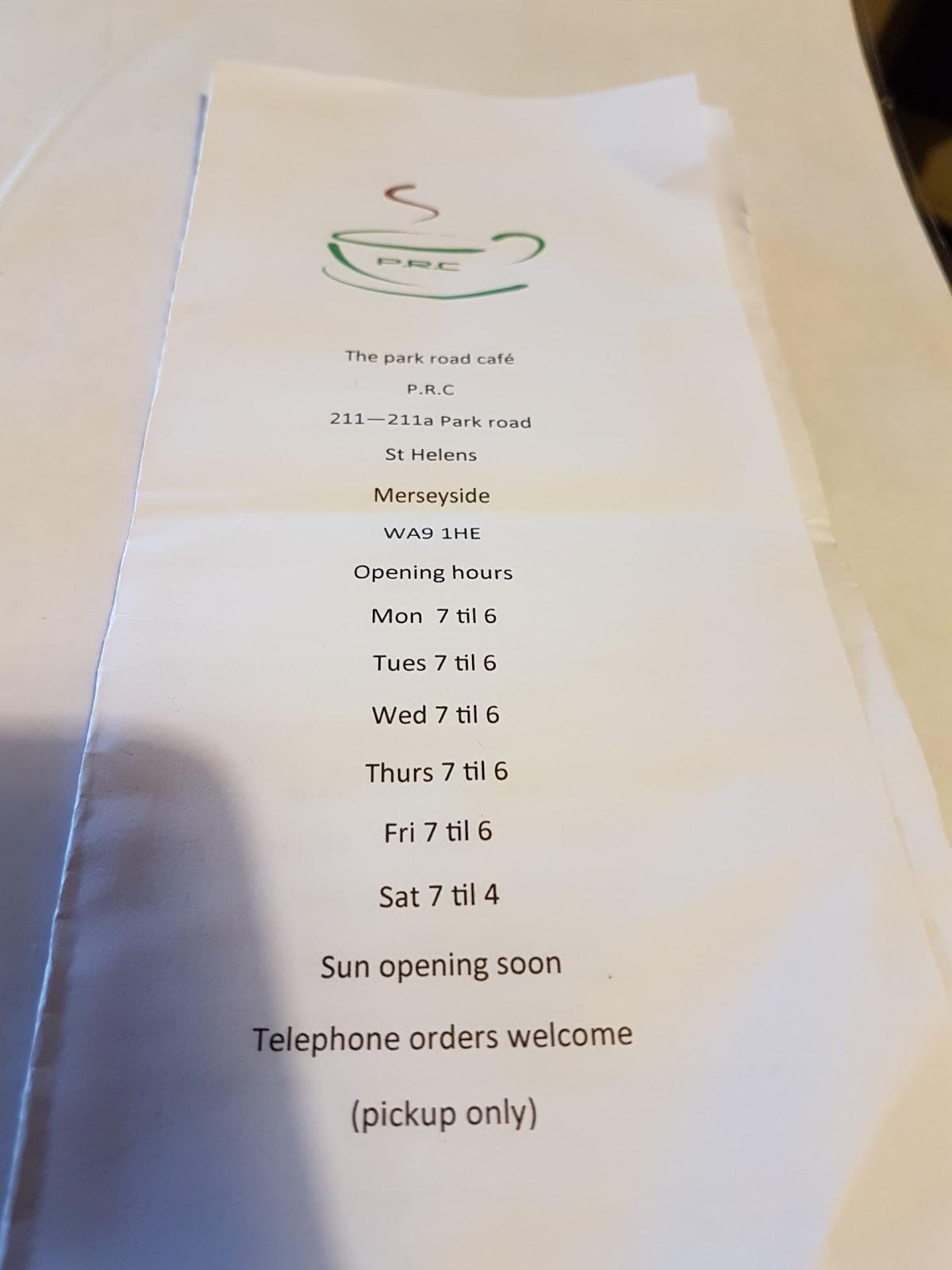 Menu at Park Road Cafe, St Helens