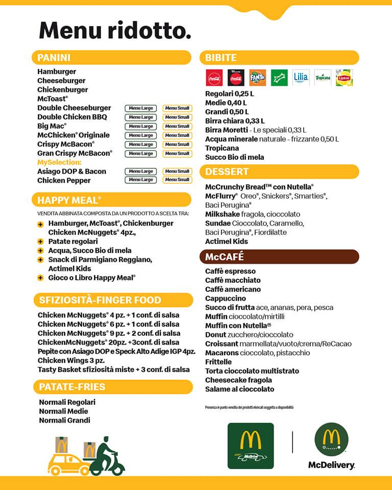 Menu di McDonald's Chivasso 
