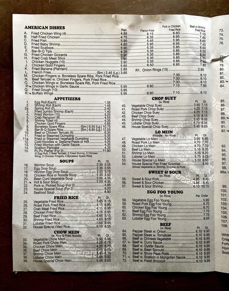 Menu at China King restaurant, Hartford, 259 Sisson Ave