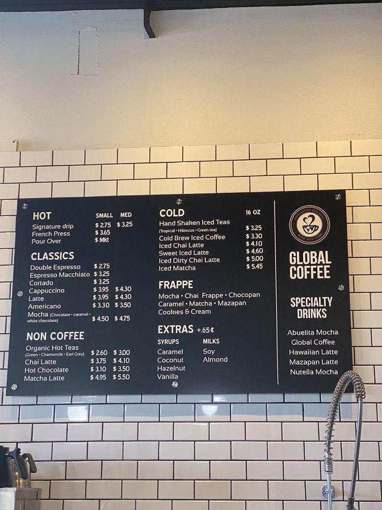 Menu at Global Coffee Roasters cafe, El Paso