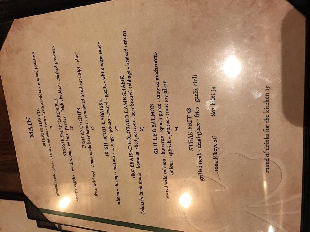 Menu at O'Neil's Tavern & Grill restaurant, Steamboat Springs