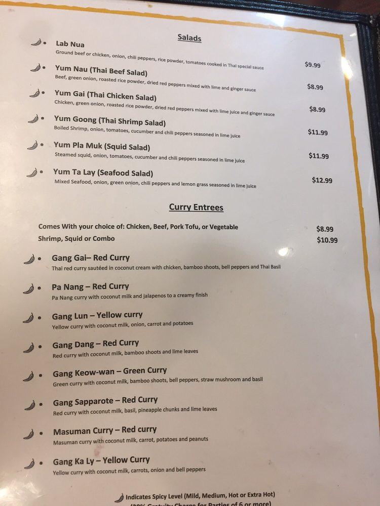 Menu at Thai City restaurant, Portales