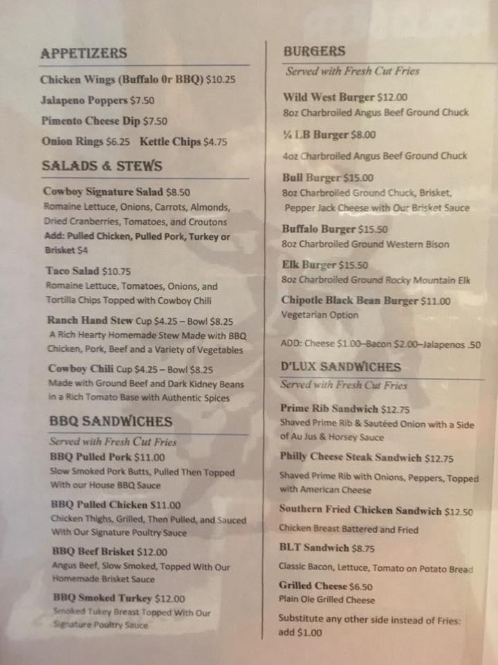 Menu at Cowboy's Lodge and Grille restaurant, Gardiner