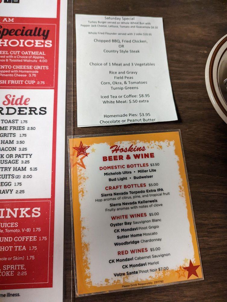 Menu at Hoskins Restaurant, North Myrtle Beach