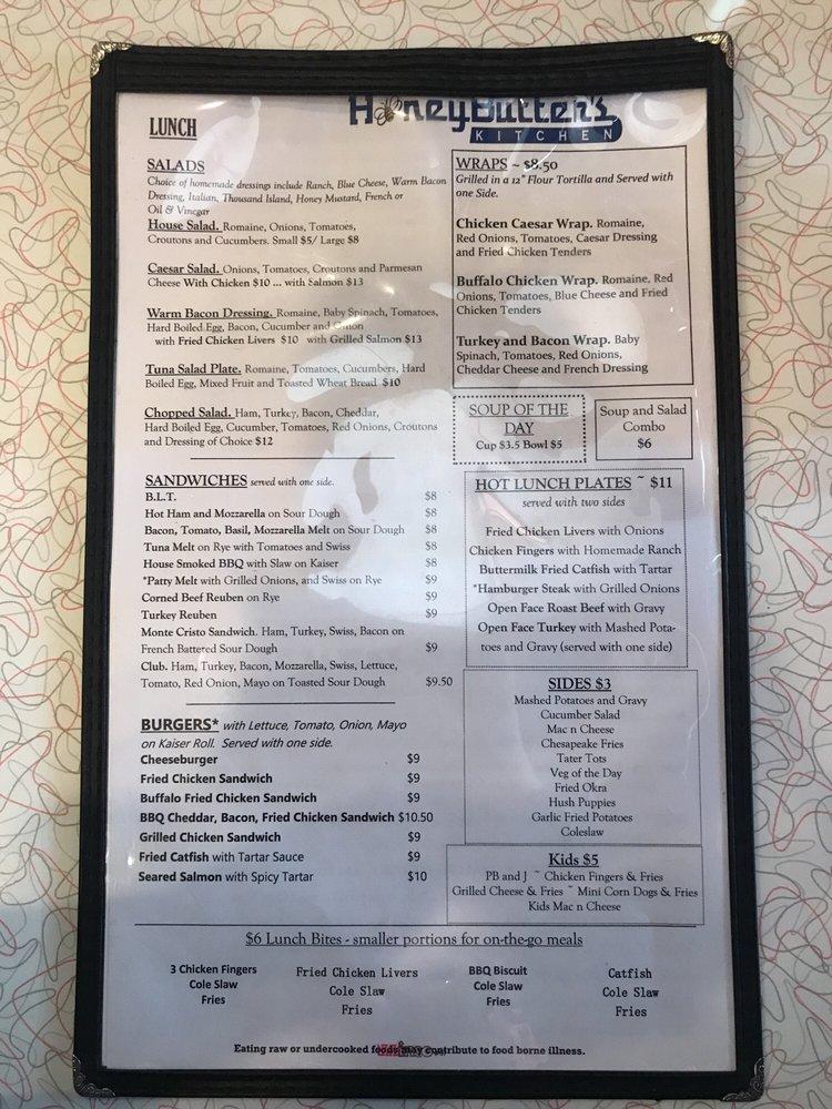 Menu at Honey Butter's Kitchen Monticello Ave restaurant, Williamsburg
