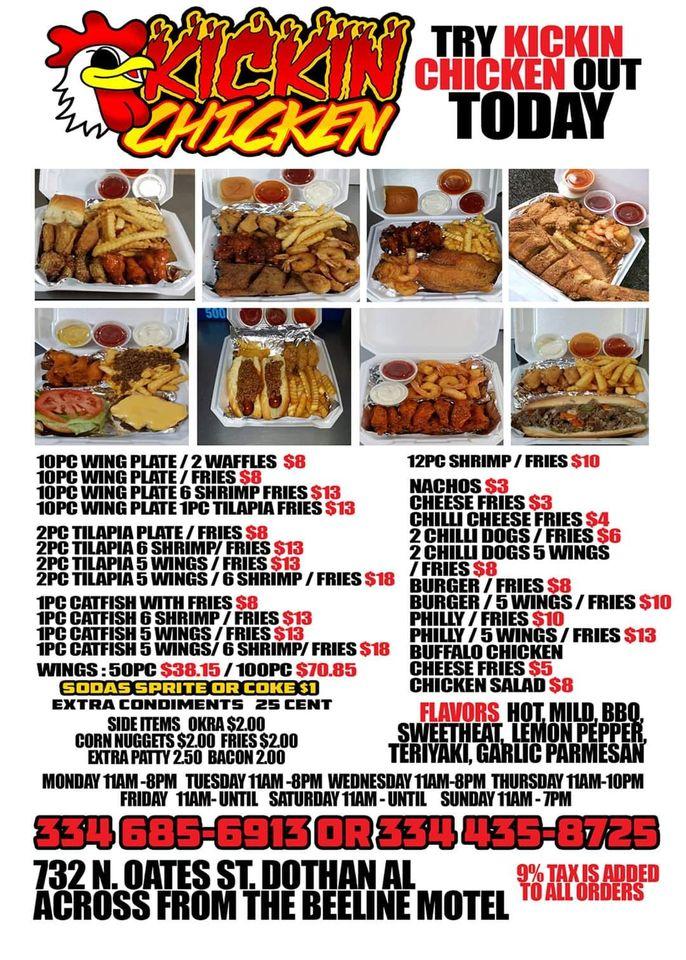 Menu at Kickin Chicken restaurant, Dothan