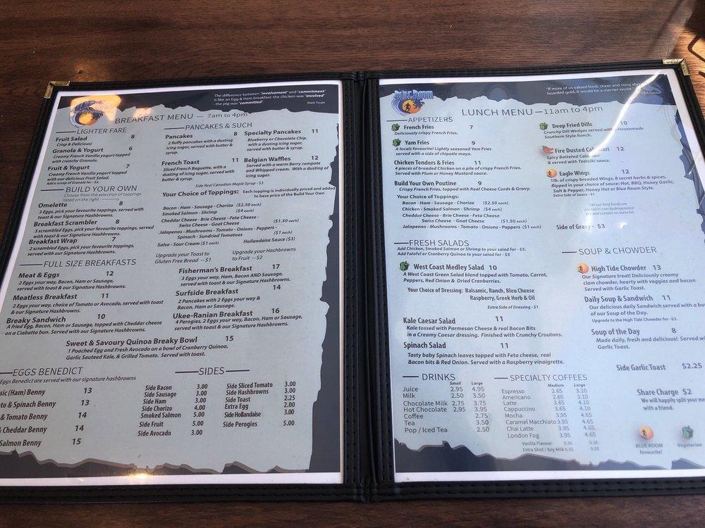 Menu at The Blue Room, A West Coast Bistro cafe, Ucluelet