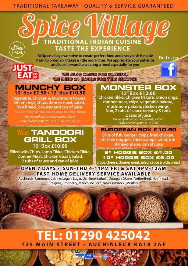 Spice Village in Auchinleck Restaurant menu and reviews