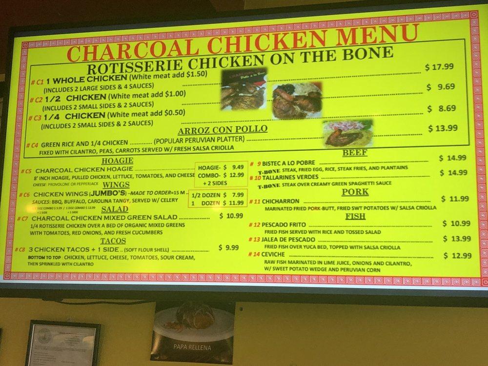 Menu at CHARCOAL CHICKEN Pollo A La Brasa restaurant, Virginia Beach