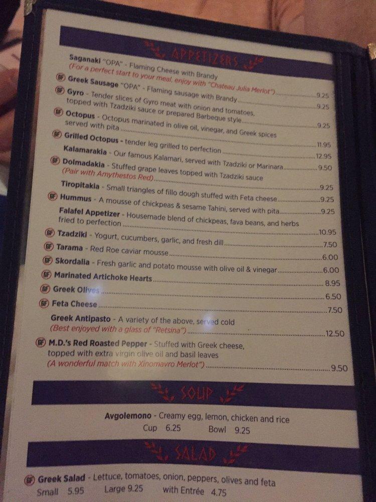 Menu at Olympia Cafe, Savannah