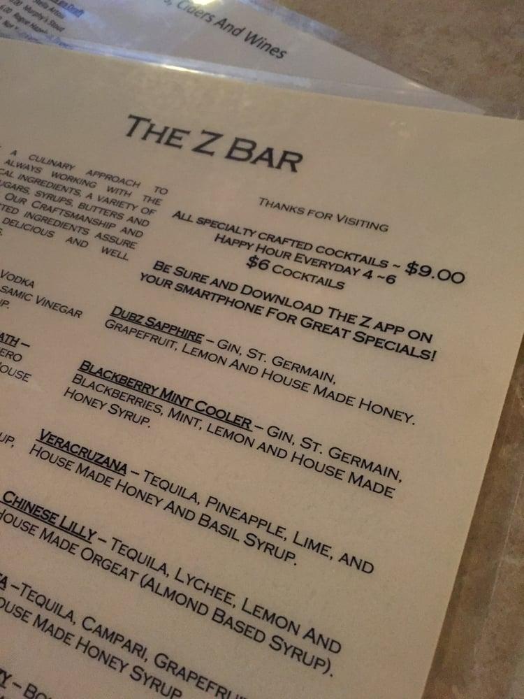 Carta de The Z Bar, Reno