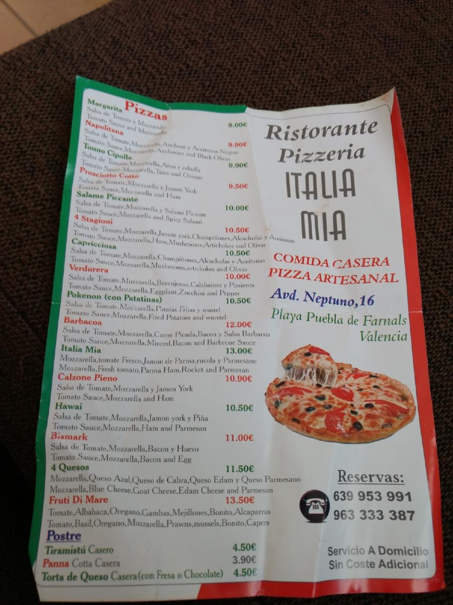 Menu at Ristorante Pizzeria ITALIA MIA, Daimús