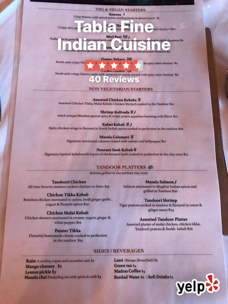 Carta del restaurante TABLA FINE INDIAN CUISINE (NJ) [BYOB] {DINE IN