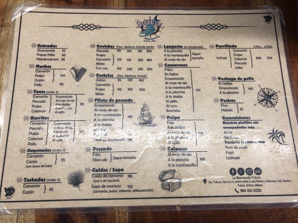 Menu At La Barracuda Tulum