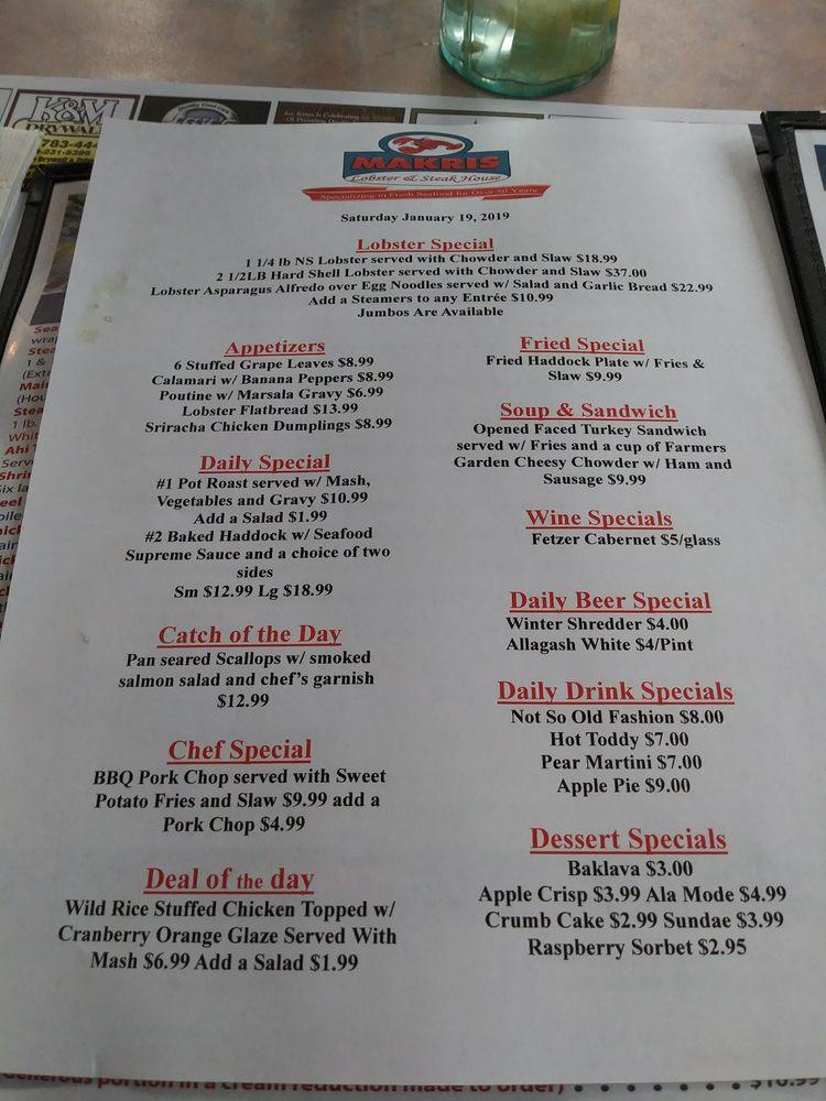 Menu at Makris Lobster & Steak House steakhouse, Concord