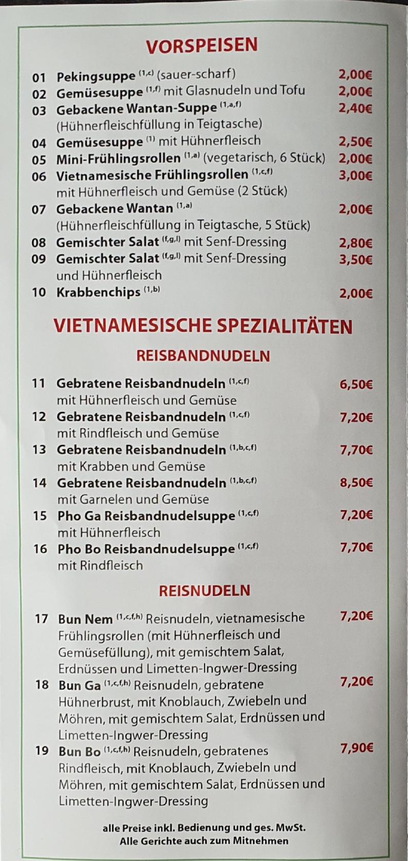 Menu at Asia Wok restaurant, Tauberbischofsheim