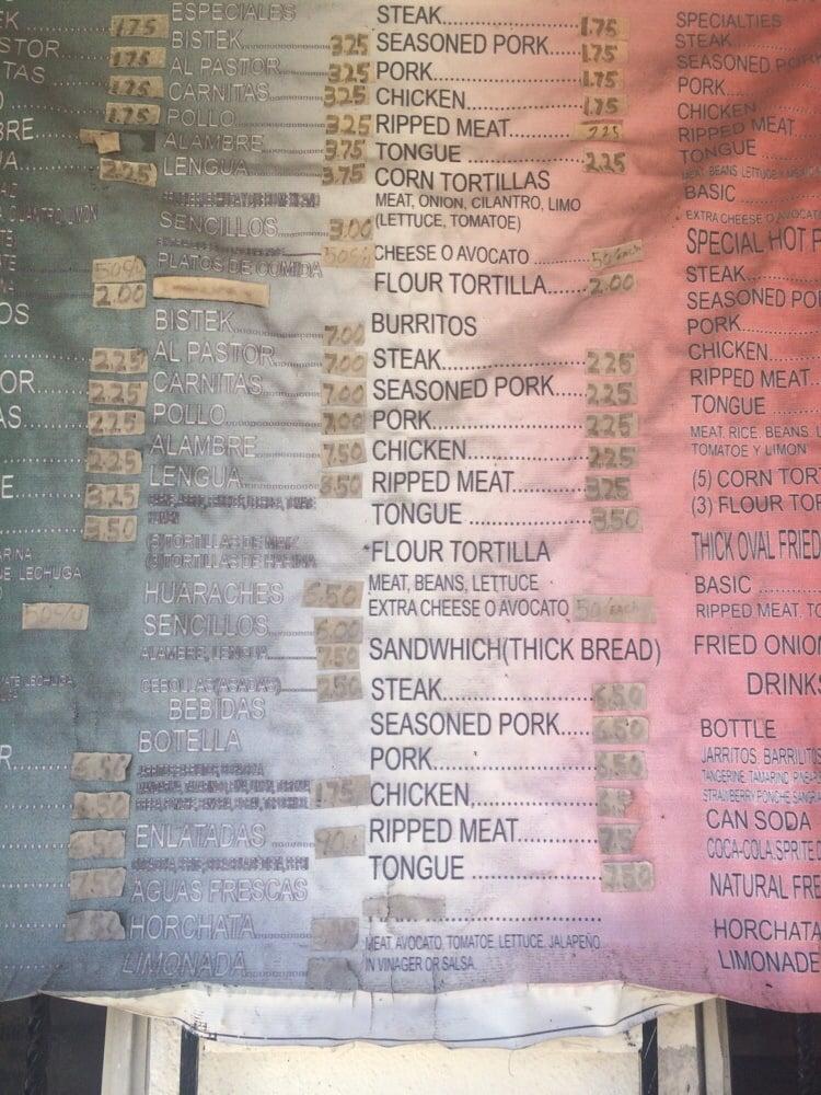 Menu at Martin Tacos restaurant, Belle Glade