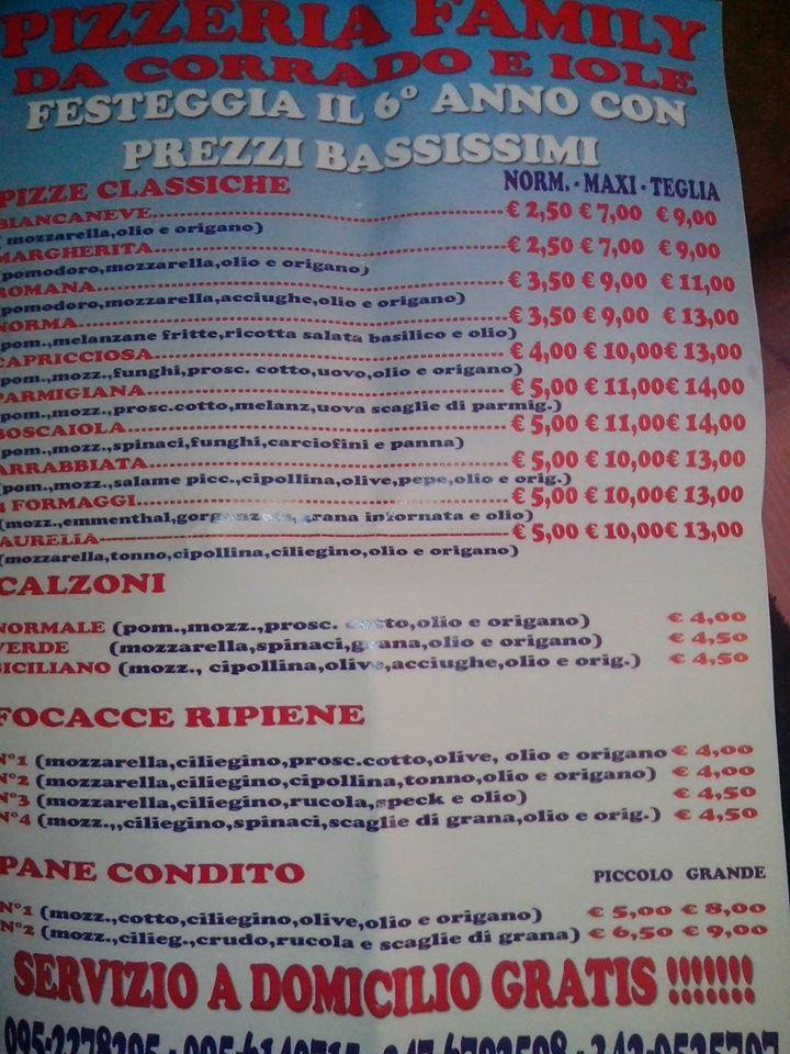 Menu at Pizzeria Family Corrado Salerno, Catania