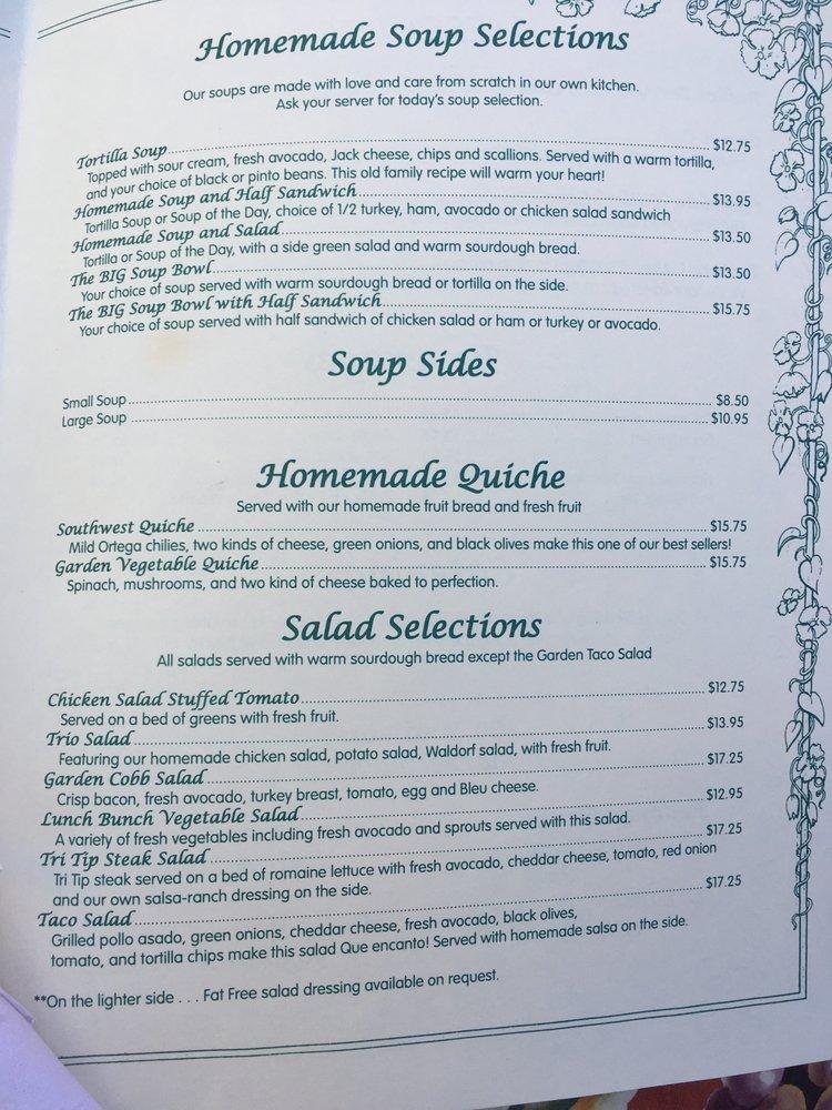 Menu at The Garden Cafe, Yuma