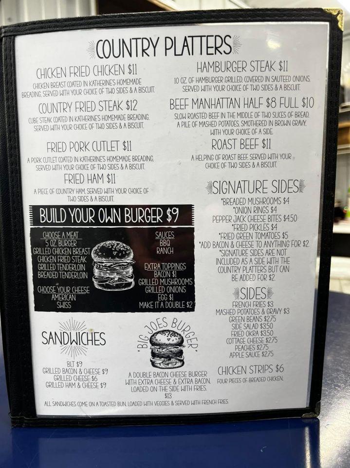 Menu at Katherine’s Restaurant, Cisne