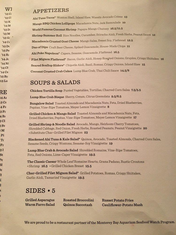 Menu At Tommy Bahama Restaurant, Bar & Store, Palm Desert