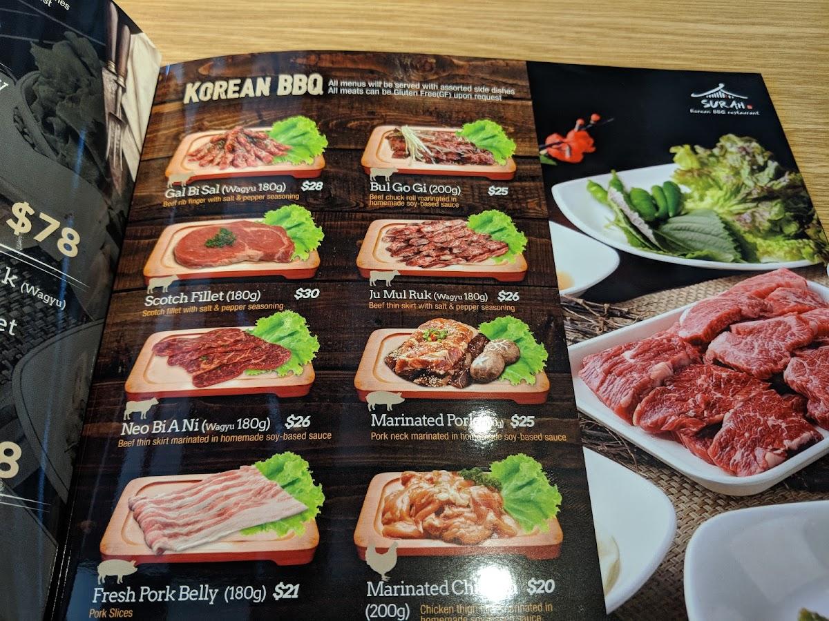 Carta de Surah Korean BBQ, Nowra