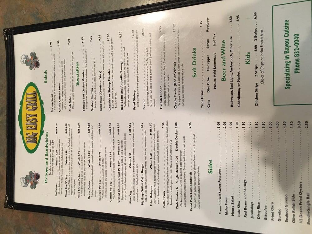 Menu at Big Easy Grill restaurant, Springfield, 3641 E Sunshine St