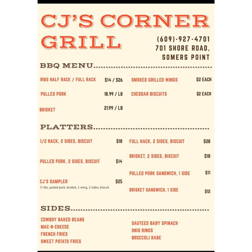 Menu at C J's Corner restaurant, Somers Point