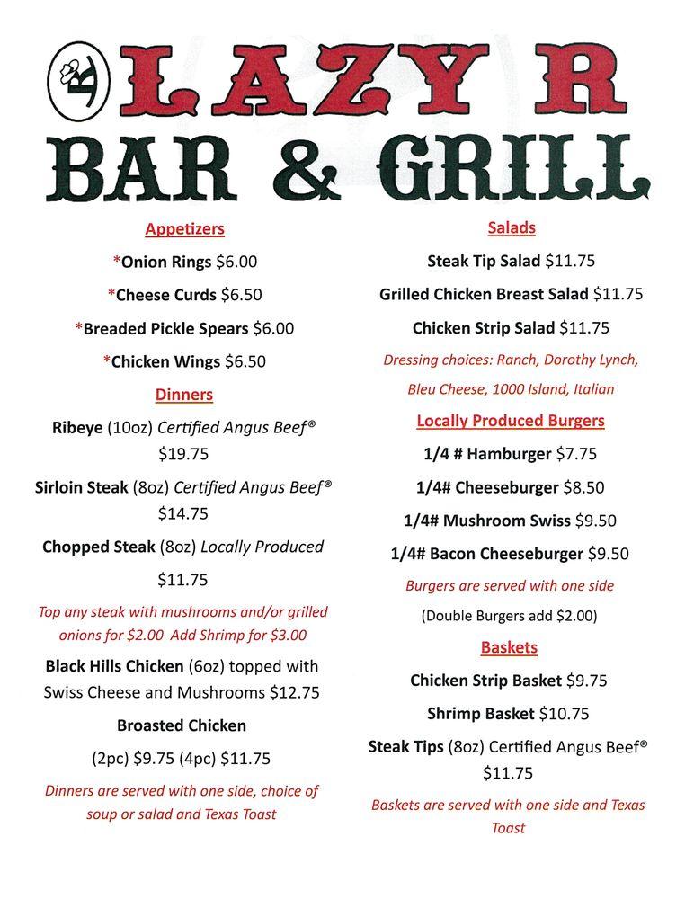 Menu at Lazy R Bar & Grill, Hermosa, SD79