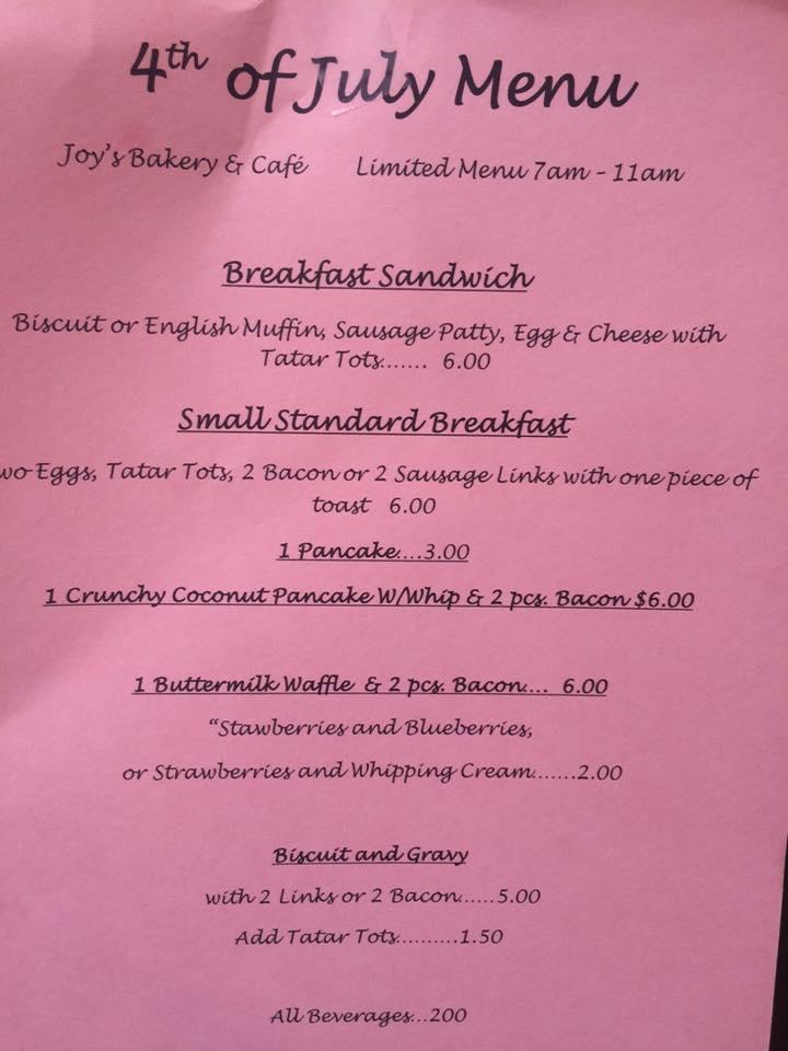 Menu at Joy's Sedro Woolley Bakery, SedroWoolley