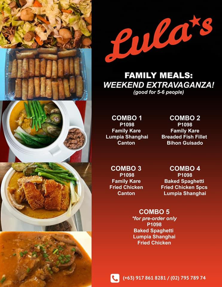 Menu at Lula's House of Karekare restaurant, Marikina
