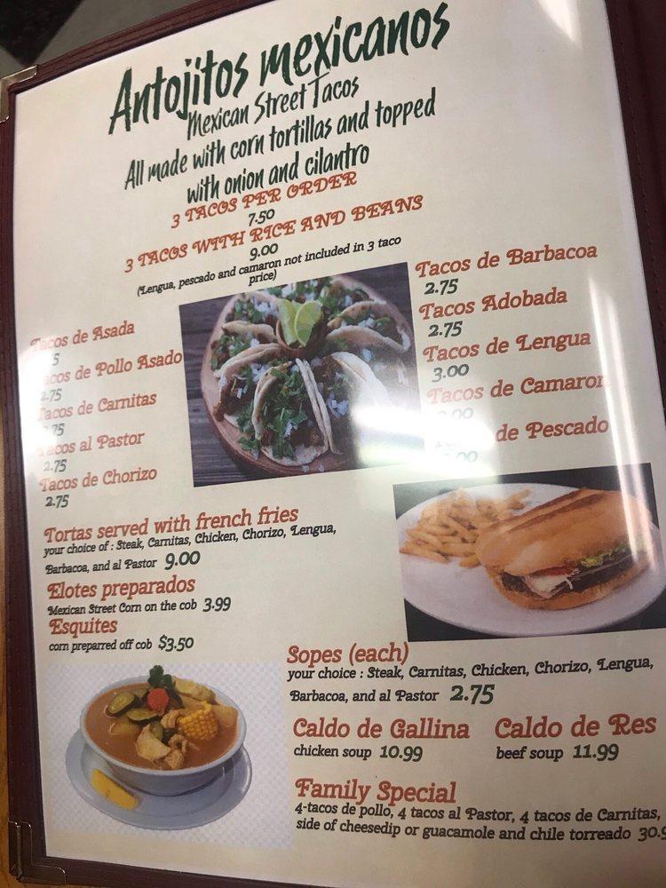 Menu at Taqueria Jalisco Authentic Mexican Grill restaurant, Hagerstown