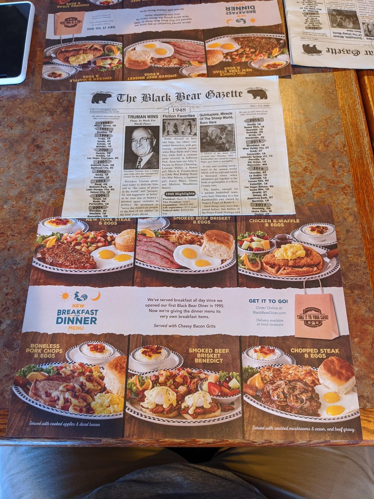 Menu at Black Bear Diner restaurant, Bakersfield