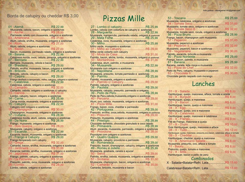 Pizzaria Mille cardápio