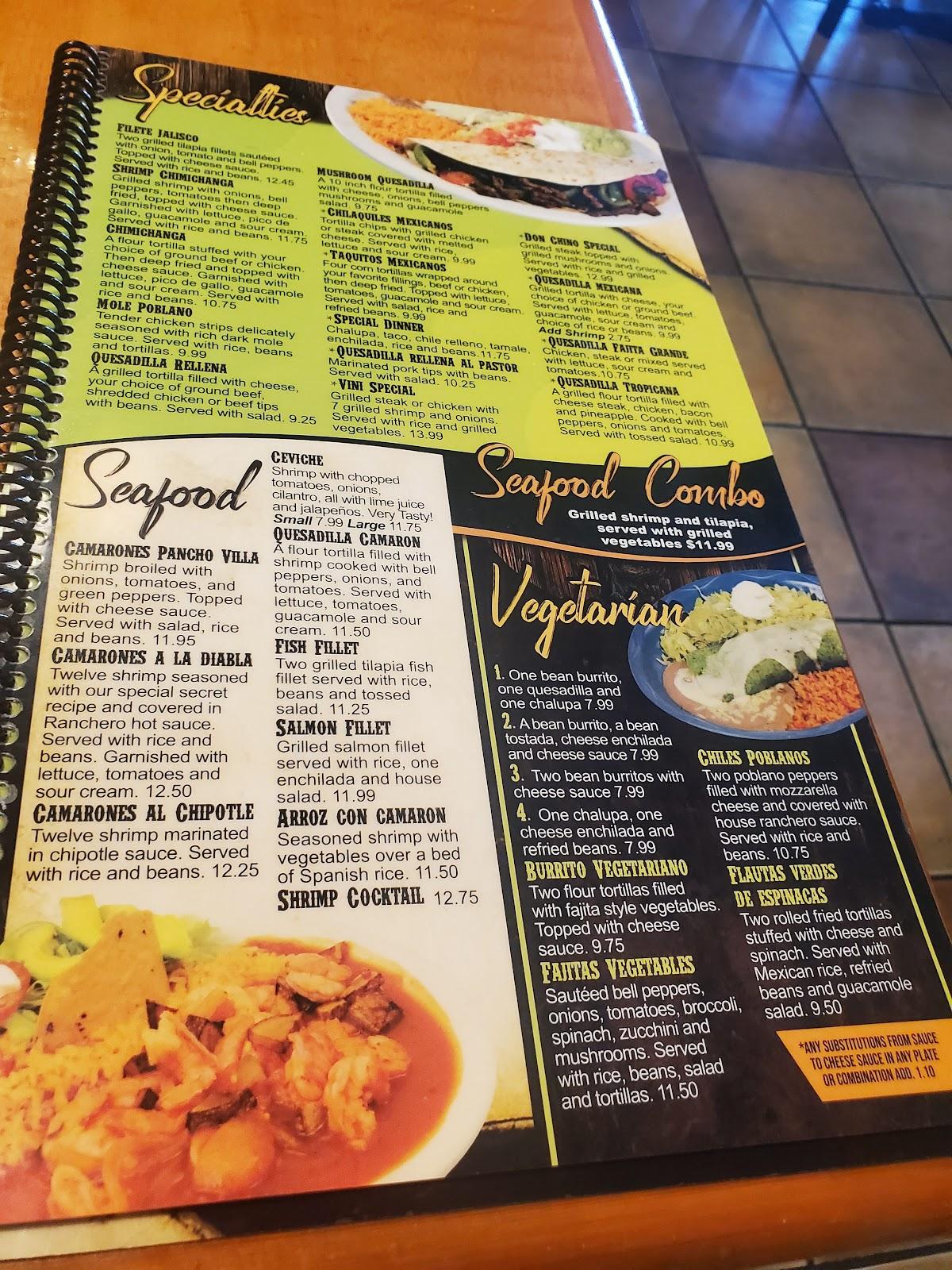 Menu at Don Pancho Villa restaurant, Kokomo