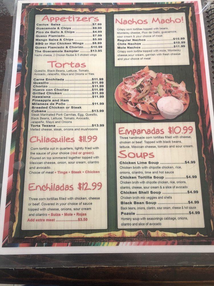 Menu at El Guacamole restaurant, Pine Plains